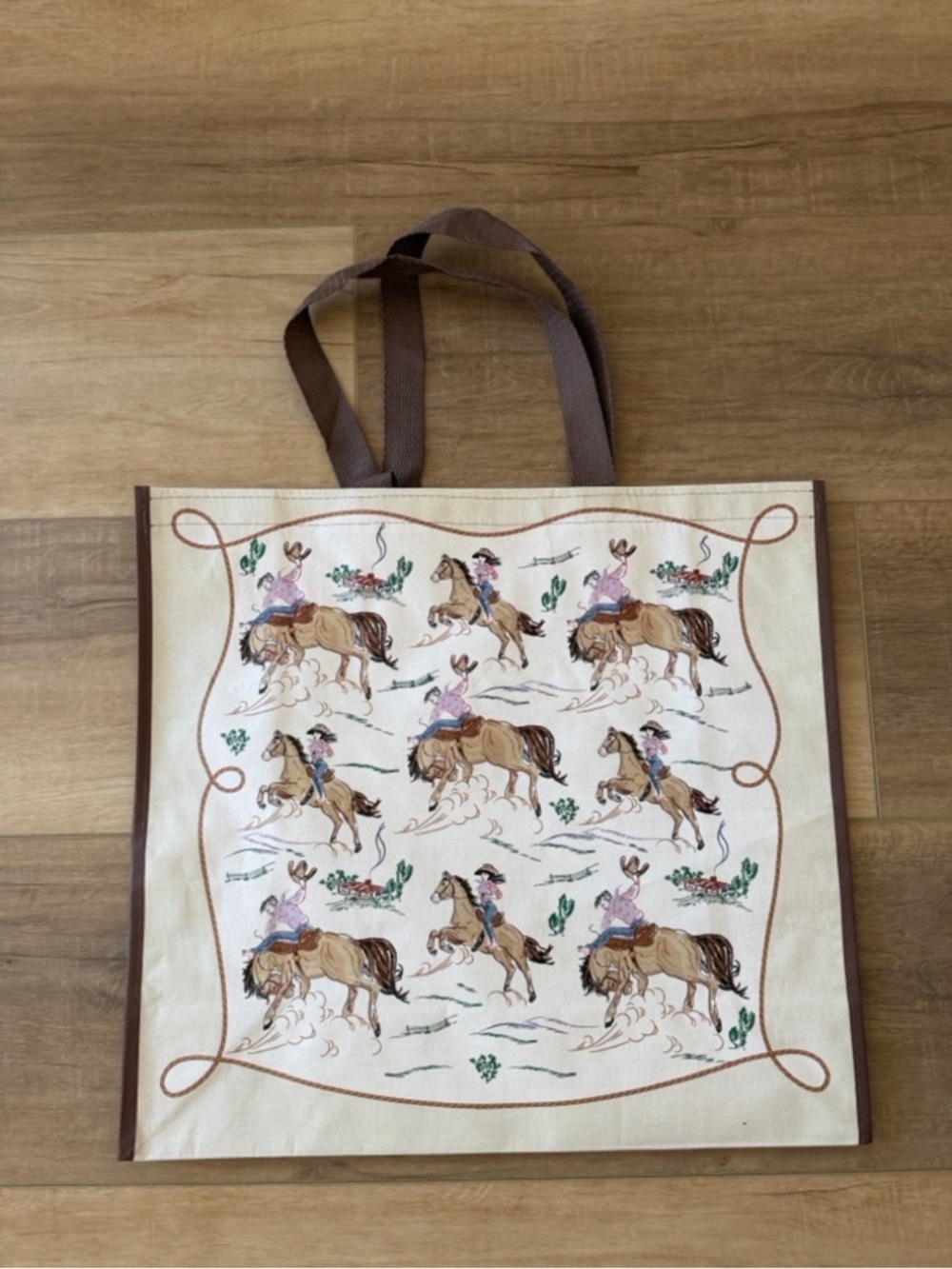 Cowboy cowgirl western print reusable tote bag